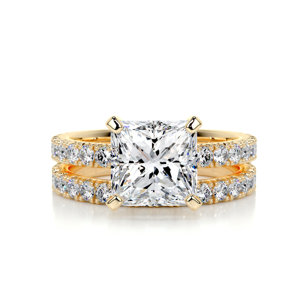 2.0 CT Princess Solitaire & Pave Setting F-VS CVD Diamond Bridal Set