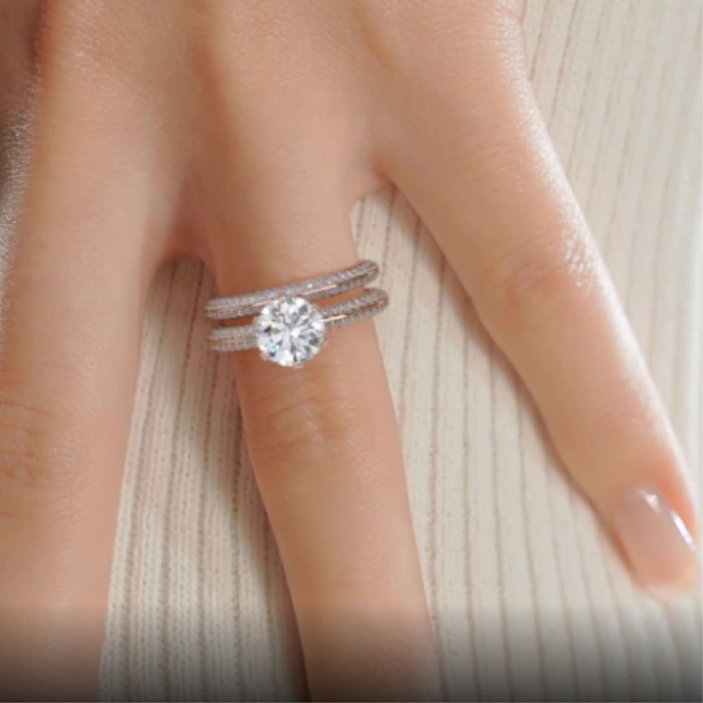 2.0 CT Round Solitaire & Pave F-VS CVD Diamond Bridal Set