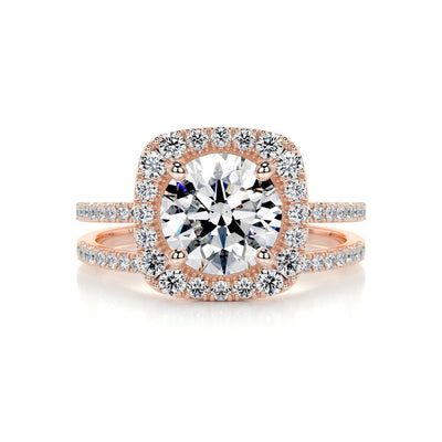 2.0 CT Round Shaped  F-VS CVD Diamond Bridal Set With Halo & Pave Setting