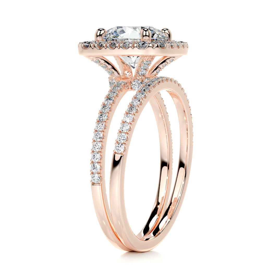 2.0 CT Round Shaped  F-VS CVD Diamond Bridal Set With Halo & Pave Setting