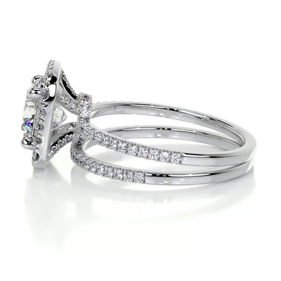 2.0 CT Round Shaped  F-VS CVD Diamond Bridal Set With Halo & Pave Setting