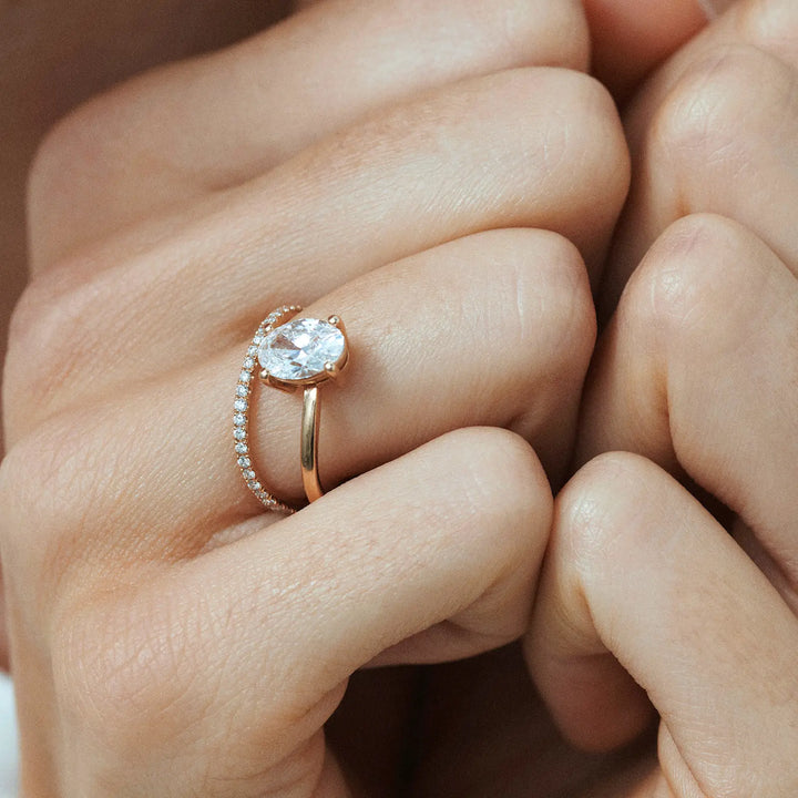 1.25CT Oval Cut Unique Pave Moissanite Engagement Ring