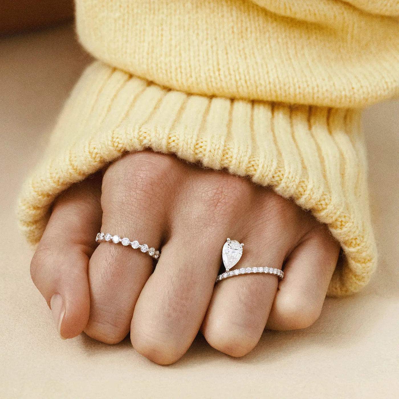 1.20CT Pear Cut Unique Pave Moissanite Engagement Ring