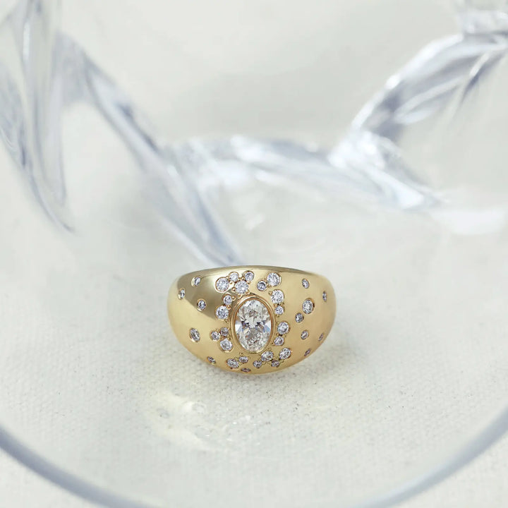 0.50CT Oval Cut Flush Set Dome Engagement Ring