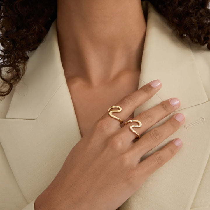 14K Solid Gold Plain Free Form Engagement Ring For Her