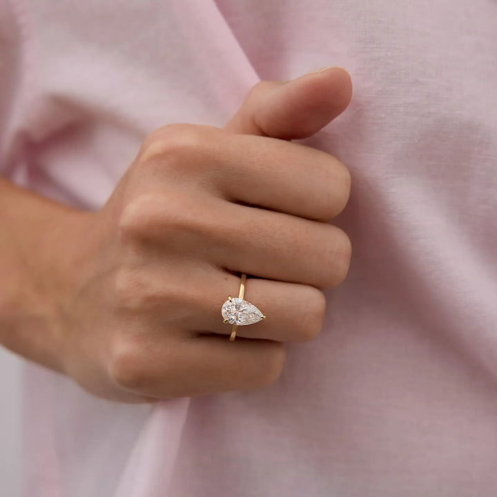 2.0CT Pear Diamond Hidden Halo Moissanite Engagement Ring