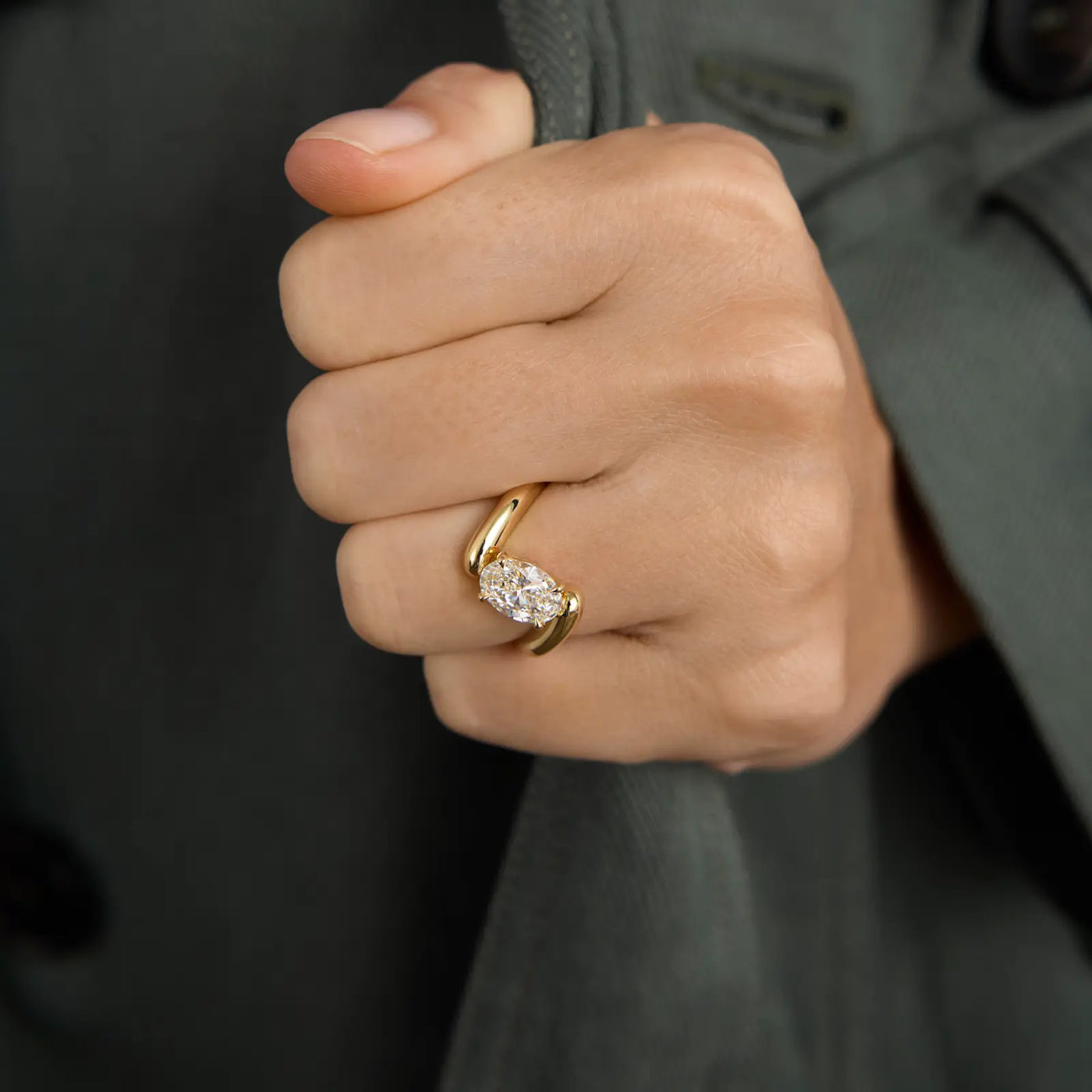 1.50CT Oval Cut Bypass Shank Moissanite Engagement Ring