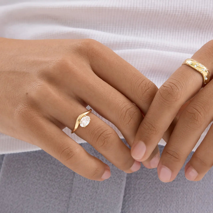 0.80CT East West Oval Cut Solitaire Moissanite Engagement Ring