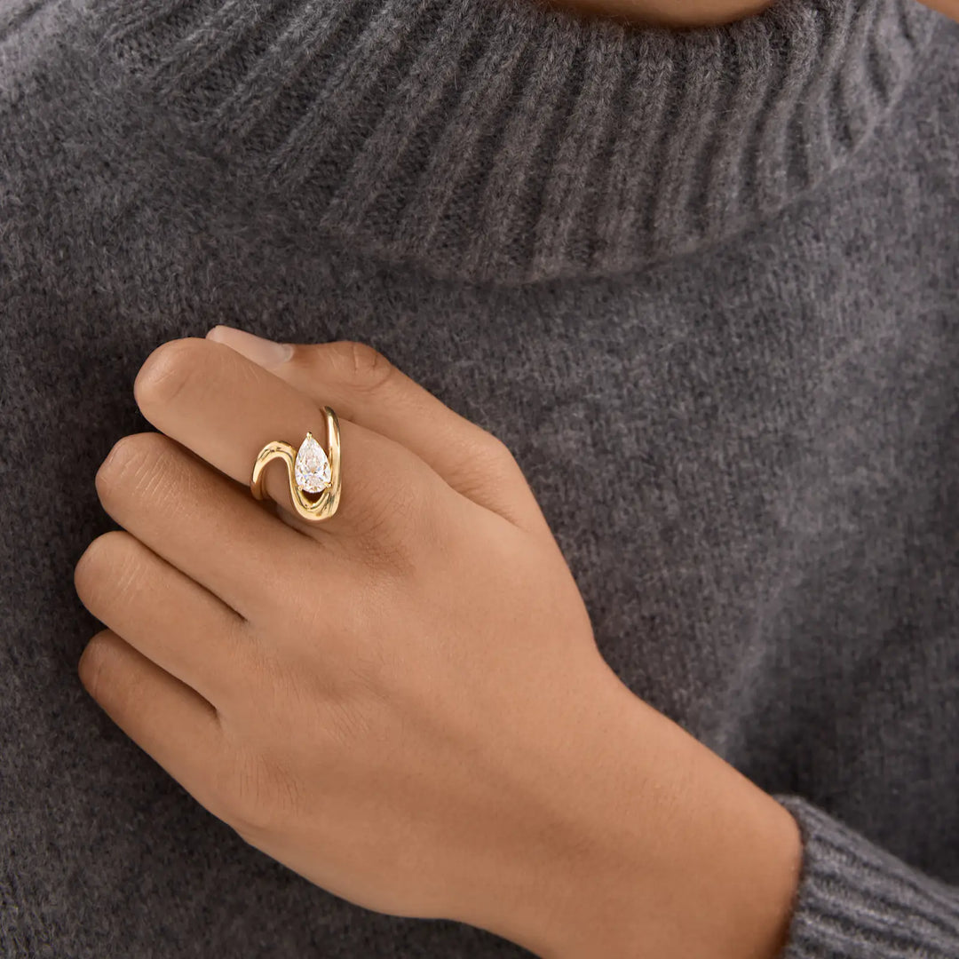 1.50CT Pear Cut Unique Solitaire Moissanite Engagement Ring