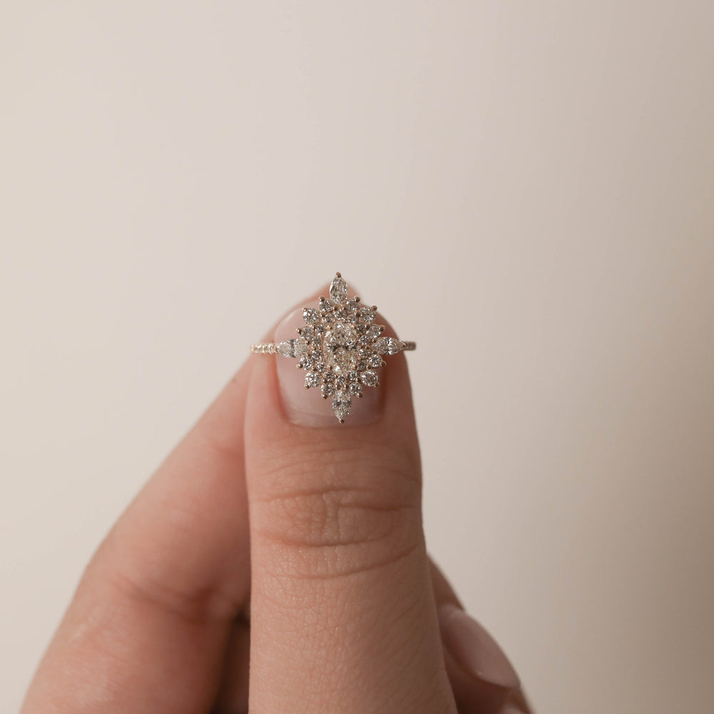 0.55CT Oval Cut Cluster Moissanite Diamond Engagement Ring