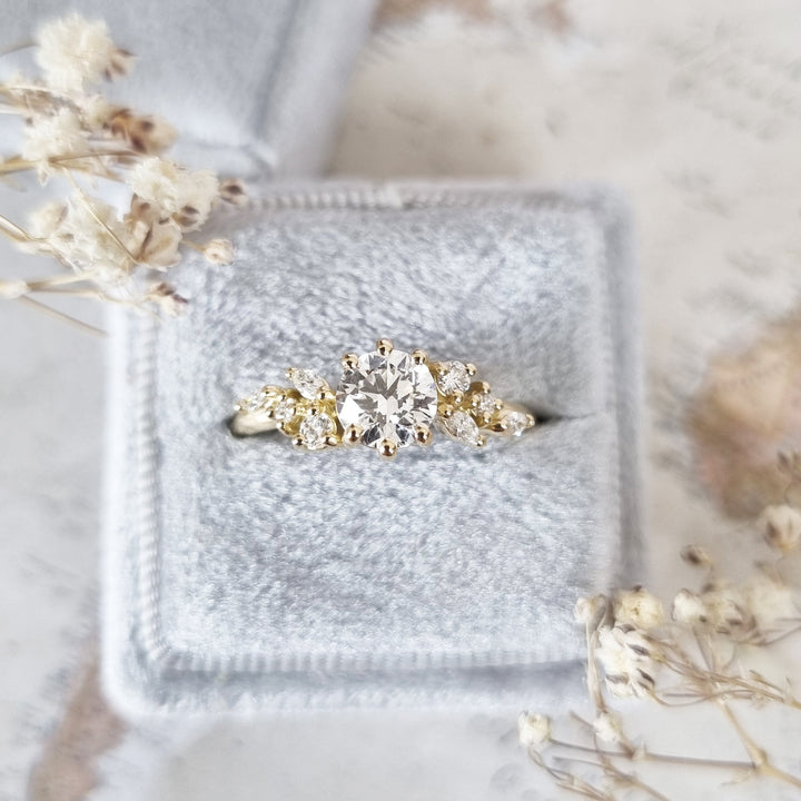 0.85-2.85 CT Round Cluster Style Lab Grown Diamond Engagement Ring