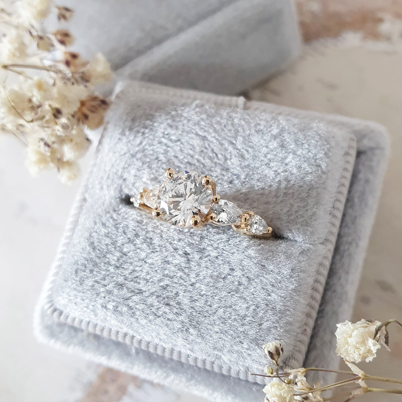 1.0 -3.0 CT Round Cut Five Stones Lab Grown Diamond Engagement Ring