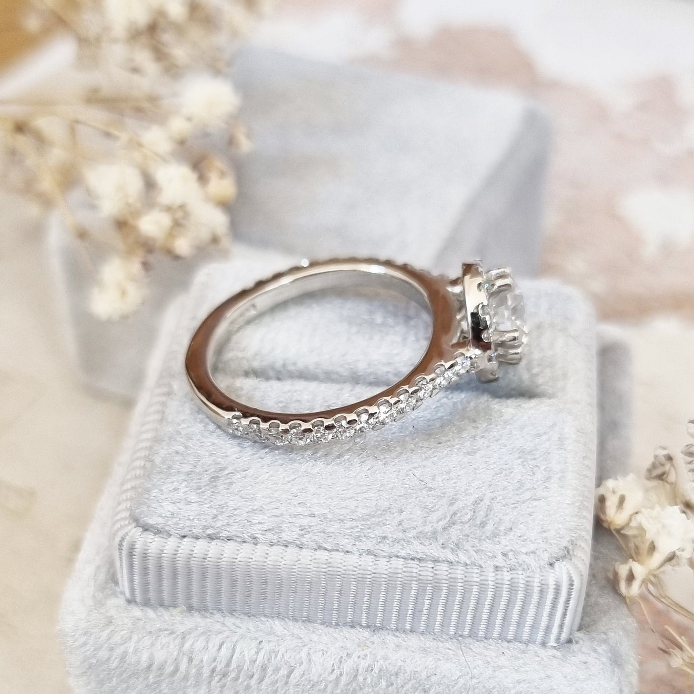 0.80 CT Round Cut Halo Style Lab Grown Diamond Engagement Ring