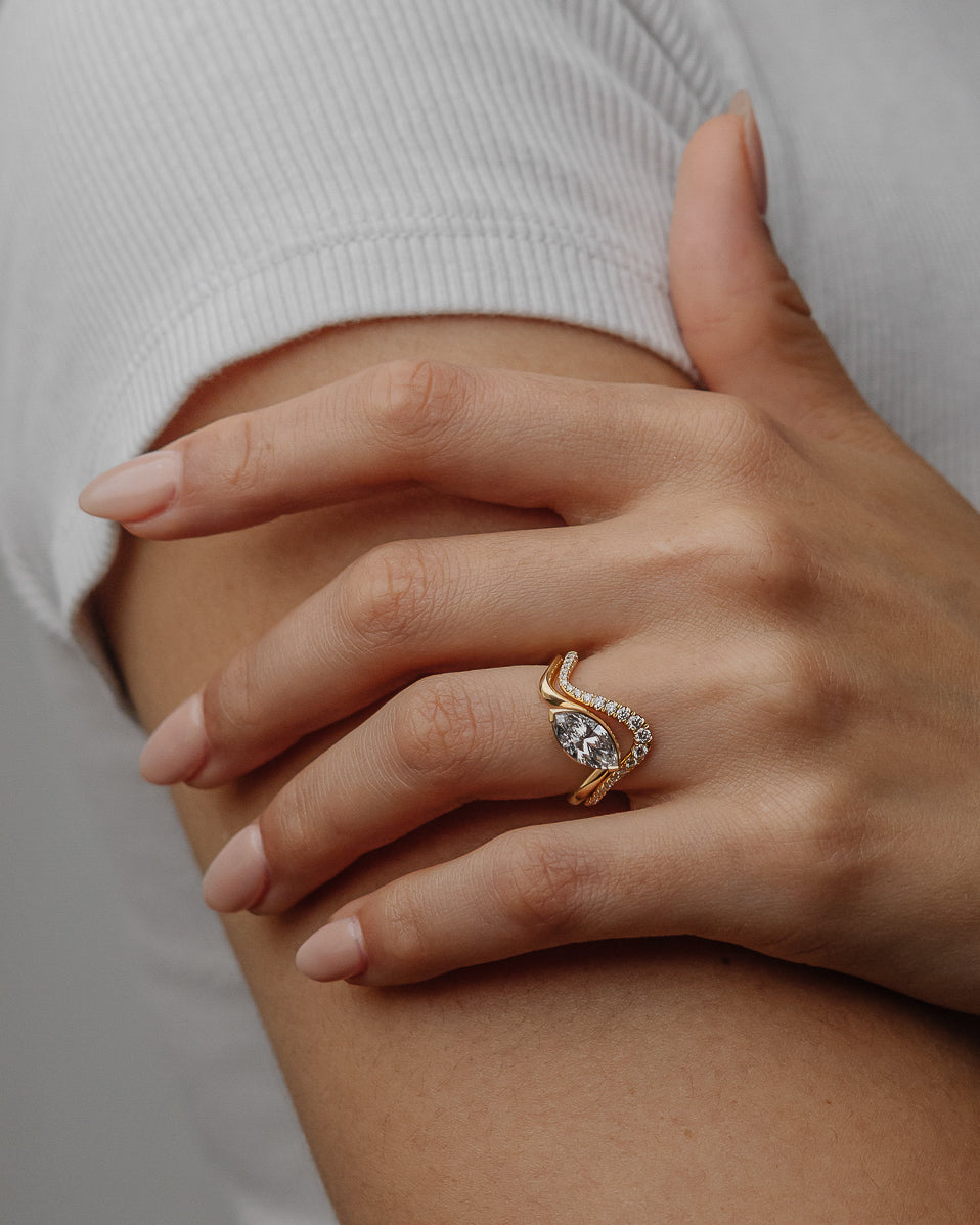 0.28 TCW Round Lab Grown Diamond Curved Pave Wedding Band