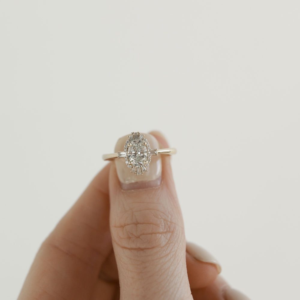 0.75CT Oval Cut Cluster Moissanite Diamond Engagement Ring