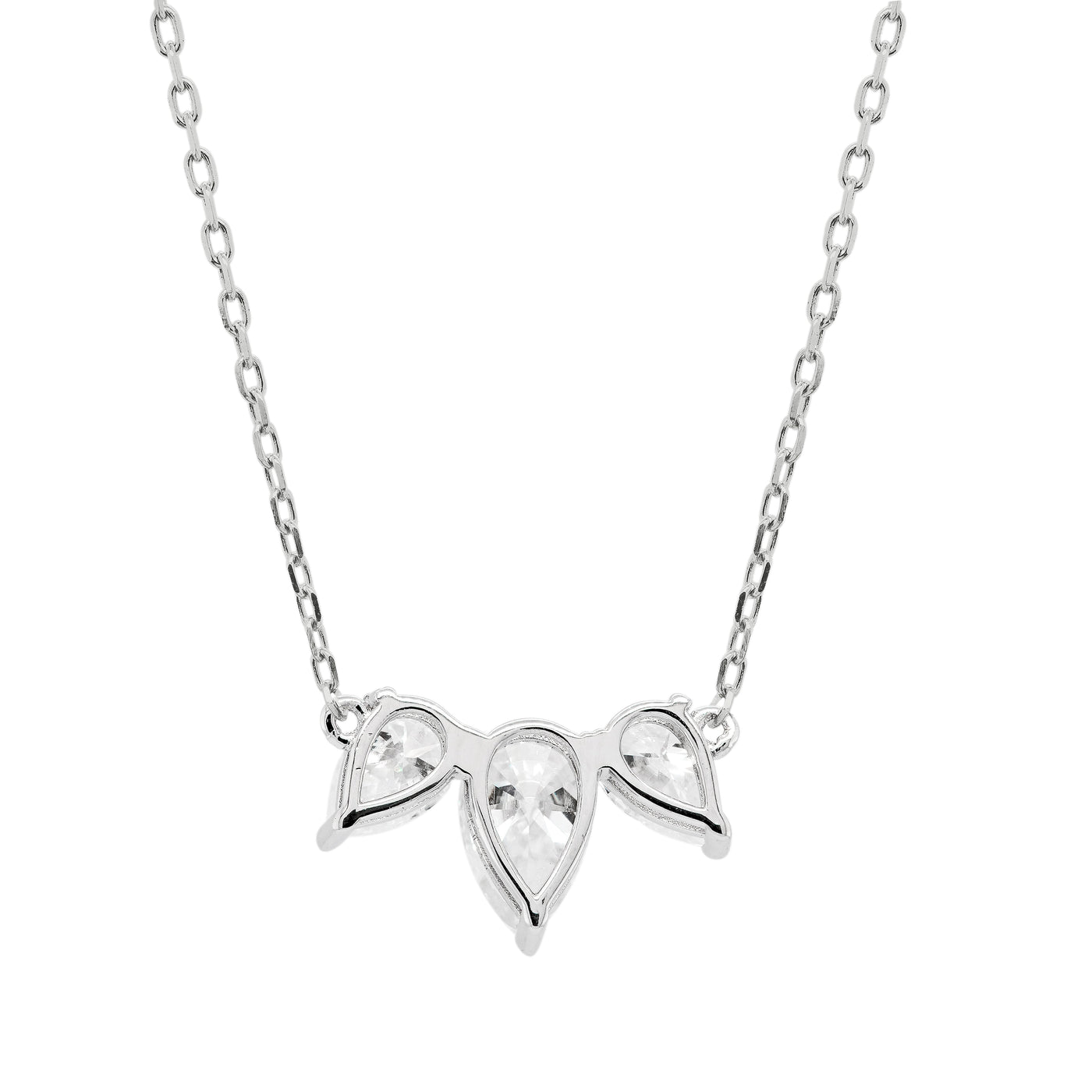 Three Stone Pear Shape Diamond Moissanite Necklace