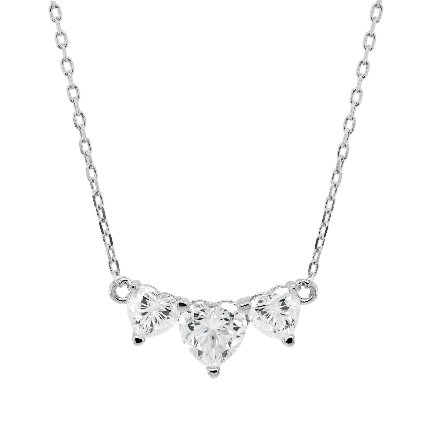 Three Stone Heart Shape Diamond Moissanite Necklace