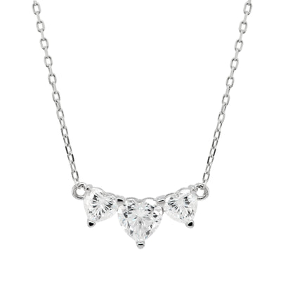 Three Stone Heart Shape Diamond Moissanite Necklace