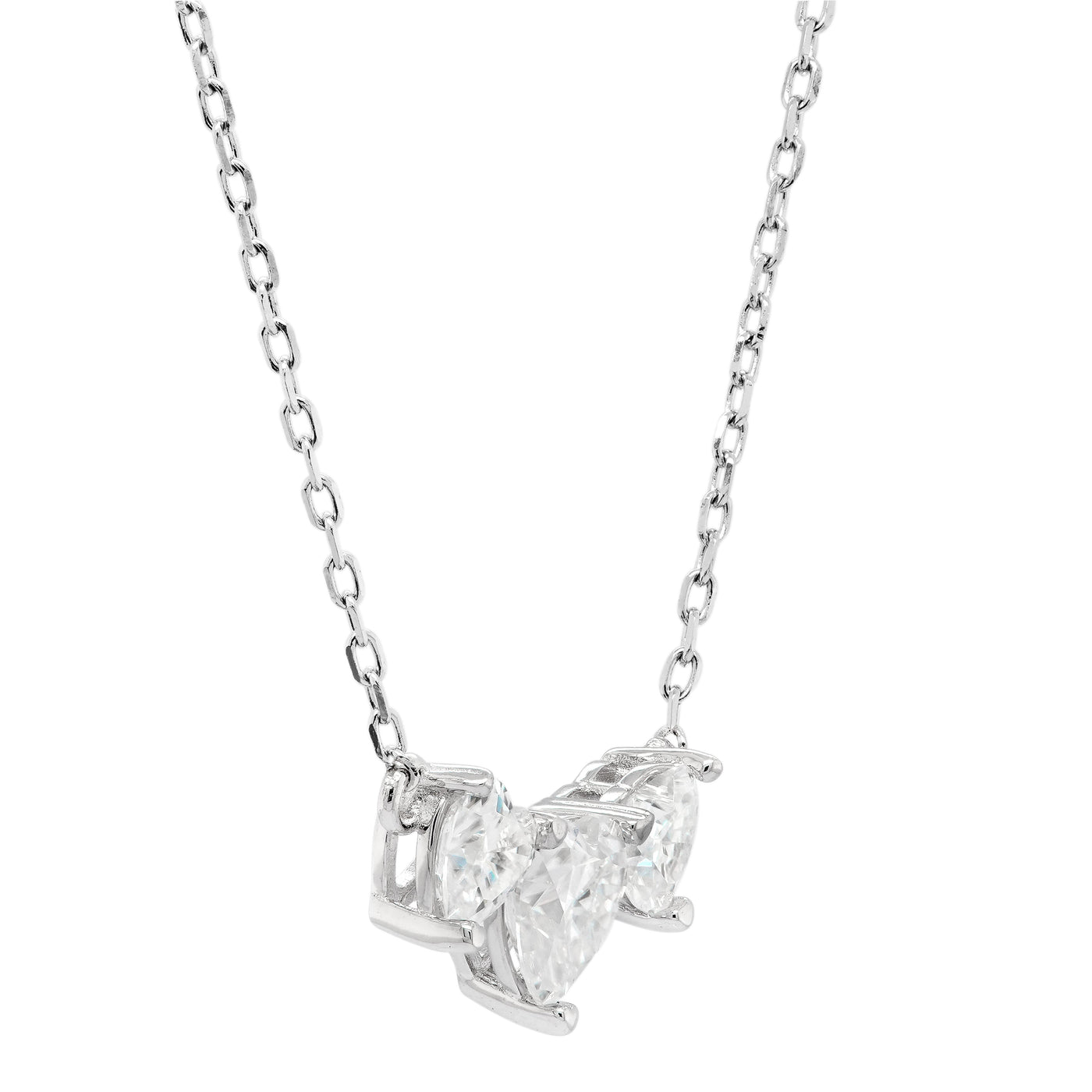 Three Stone Heart Shape Diamond Moissanite Necklace