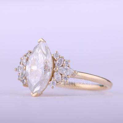 2.50CT Marquise Cut Cluster Diamond Moissanite Engagement Ring