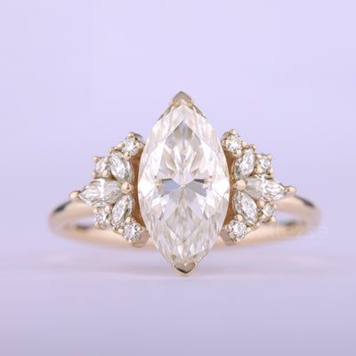 2.50CT Marquise Cut Cluster Diamond Moissanite Engagement Ring