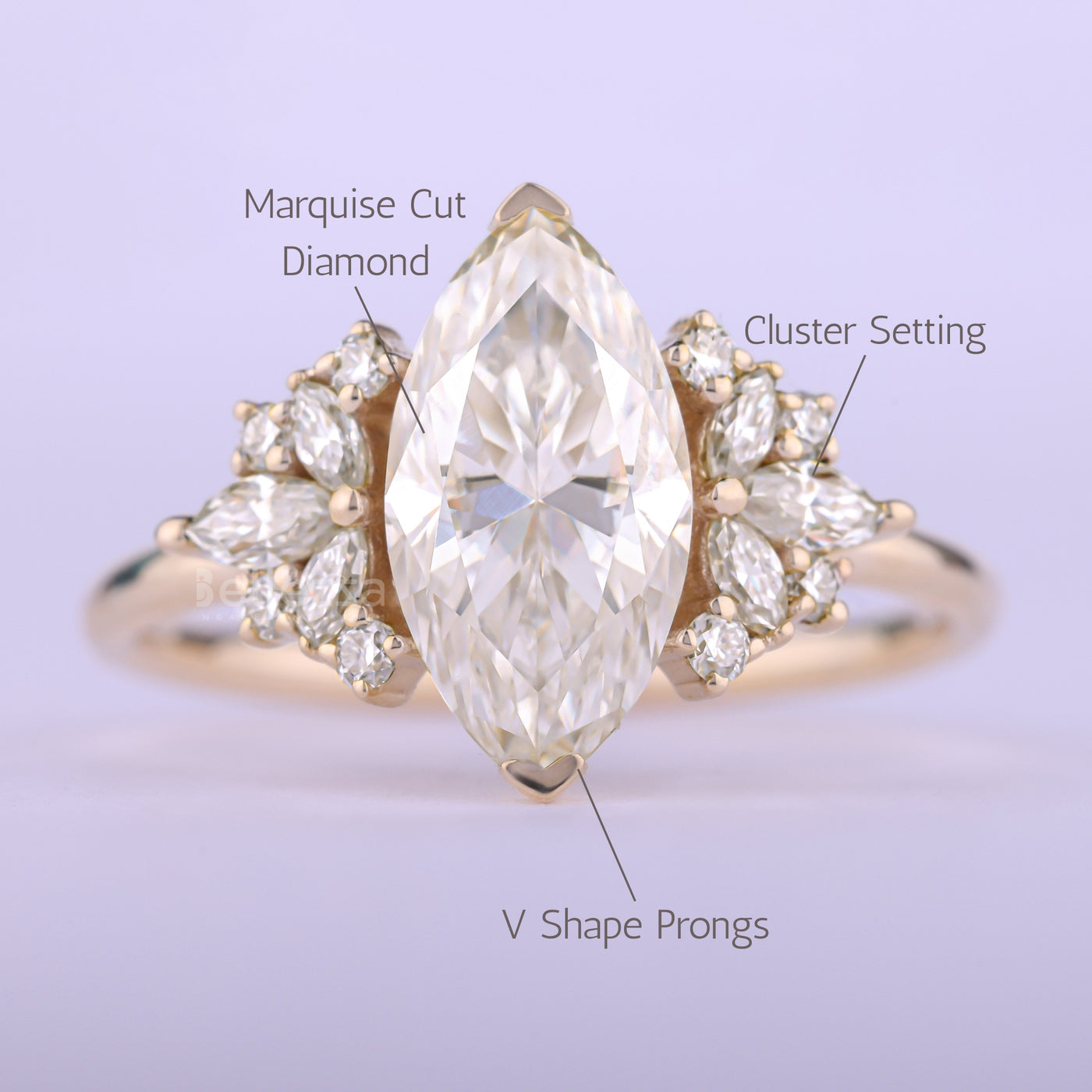 2.50CT Marquise Cut Cluster Diamond Moissanite Engagement Ring