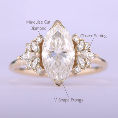 2.50CT Marquise Cut Cluster Diamond Moissanite Engagement Ring