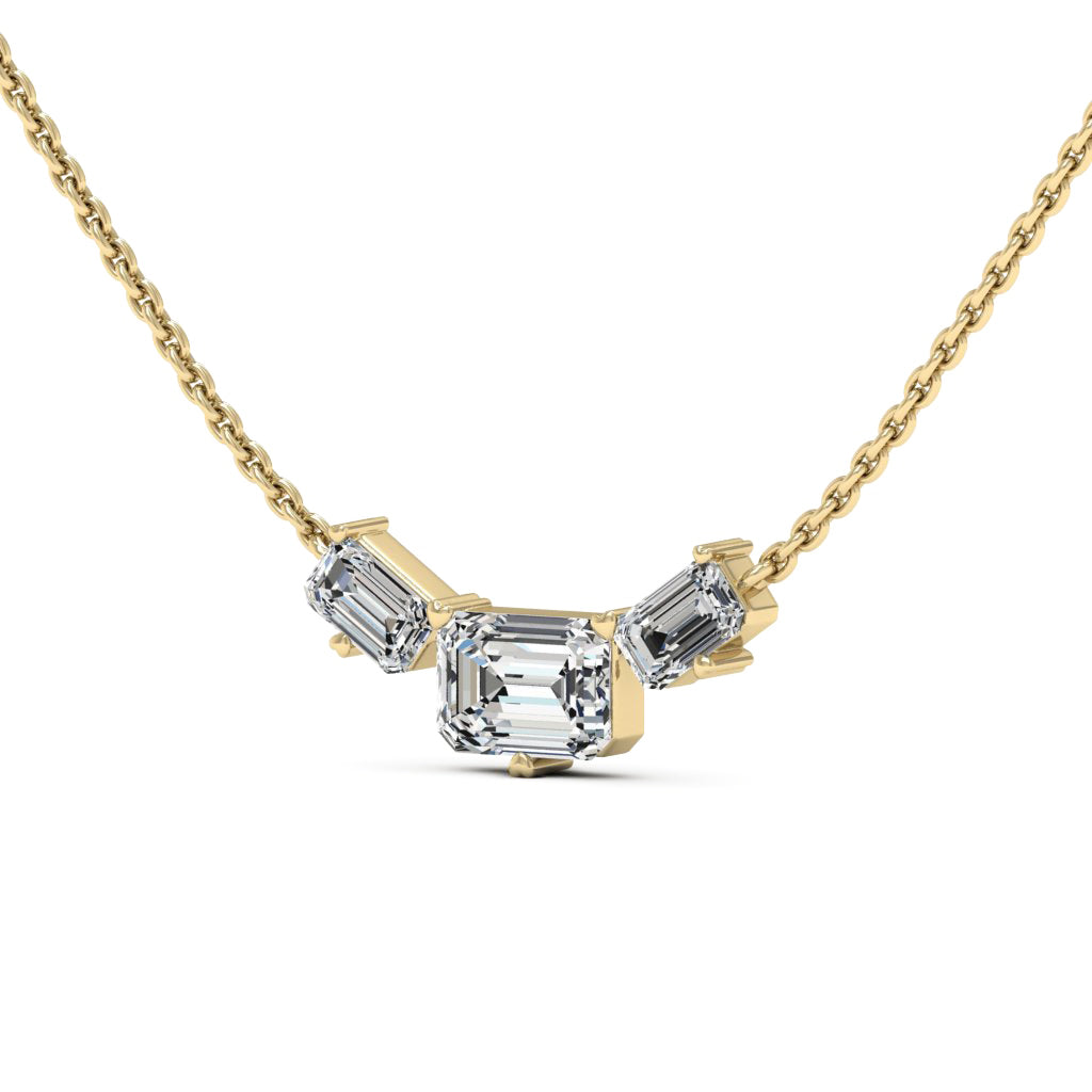 Three Stone Emerald Cut Diamond Moissanite Necklace