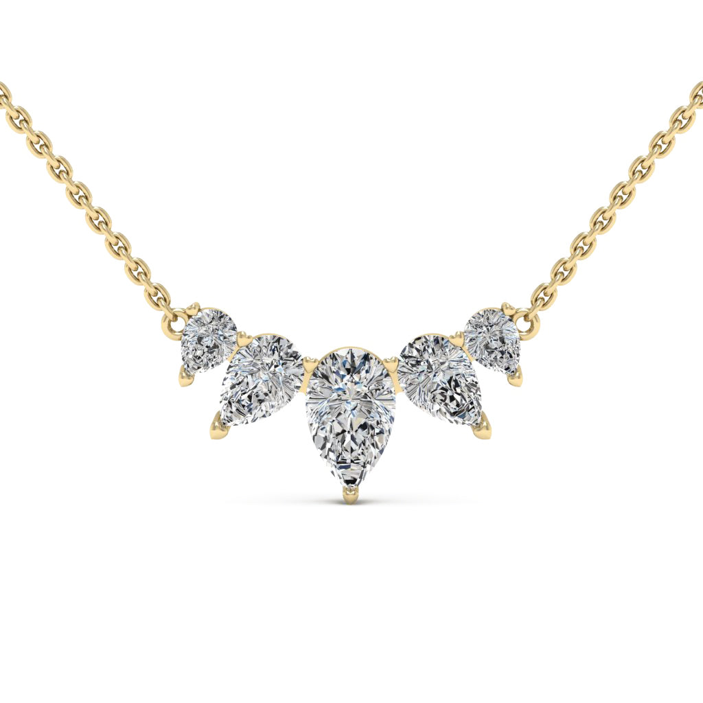 Five Stone Pear Shaped Diamond Moissanite Necklace For Women