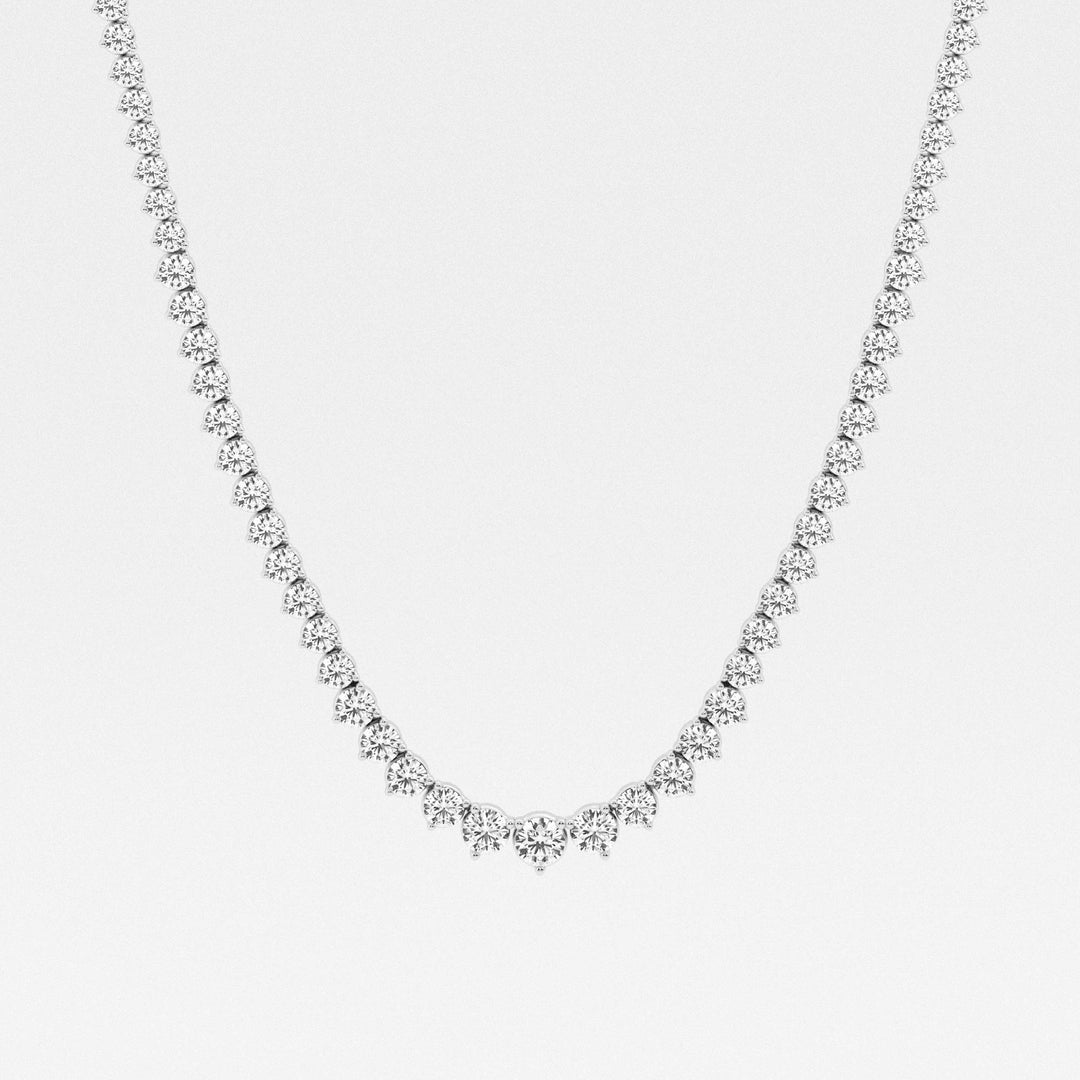 Round Cut Moissanite Riviera Diamond Tennis Necklace In White Gold