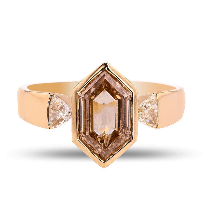 2.0CT Brown Hexagon Diamond Three Stone Wide Band Lab Grown Ring