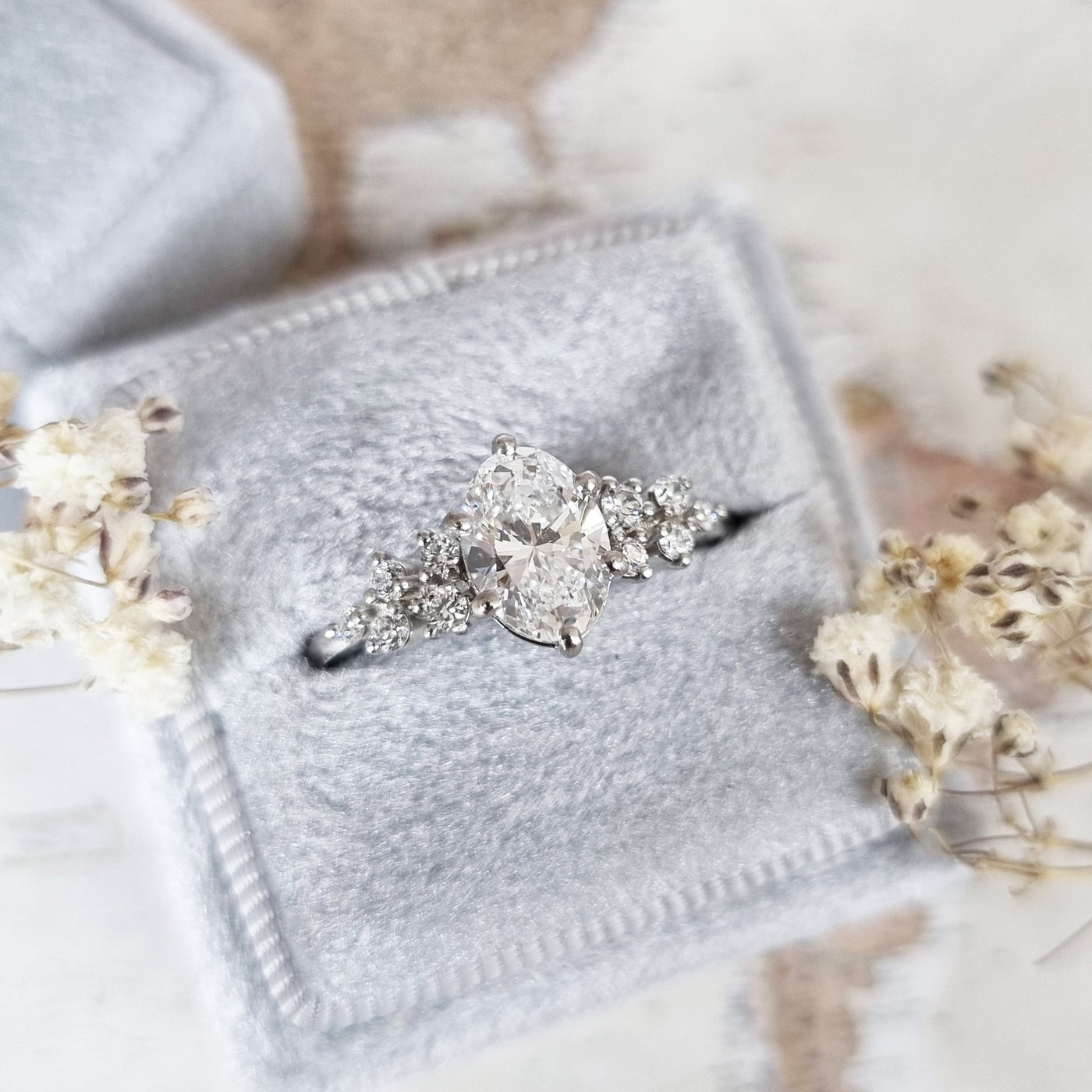 1.20-3.50 CT Oval Cut Cluster Lab Grown Diamond Engagement Ring