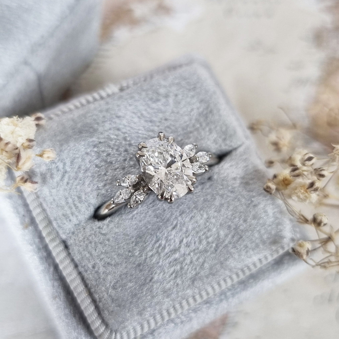 1.20-3.50 CT Oval Art Deco Style Lab Grown Diamond Engagement Ring