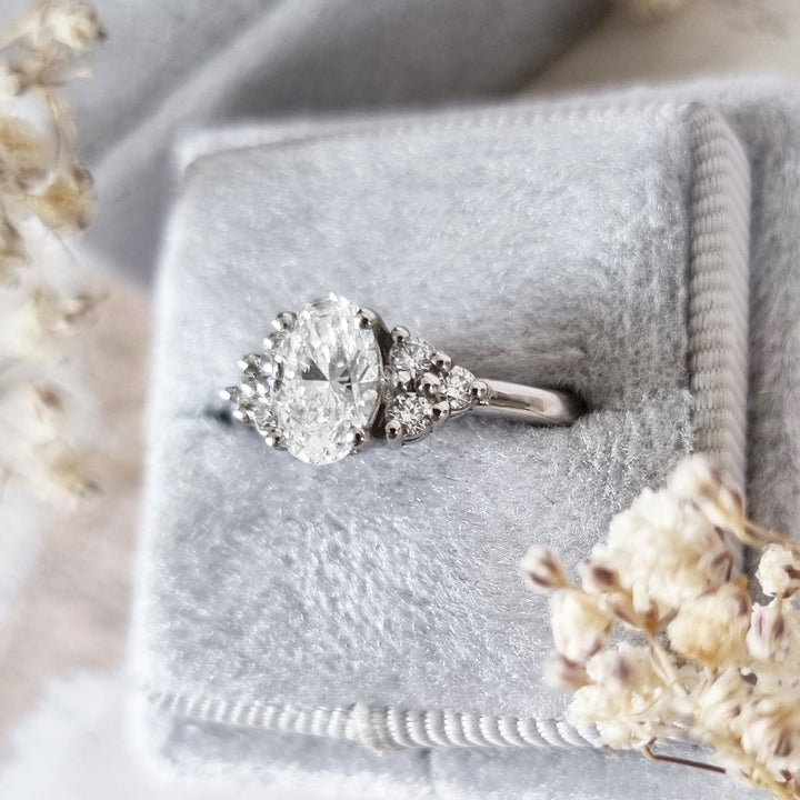 1.20 CT-3.20 CT Oval Cut Cluster Lab Grown Diamond Engagement Ring