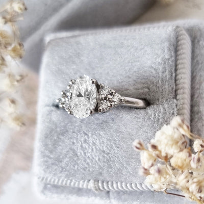 1.20 CT-3.20 CT Oval Cut Cluster Lab Grown Diamond Engagement Ring