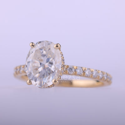 1.0CT Oval Cut Hidden Halo Moissanite Engagement Ring