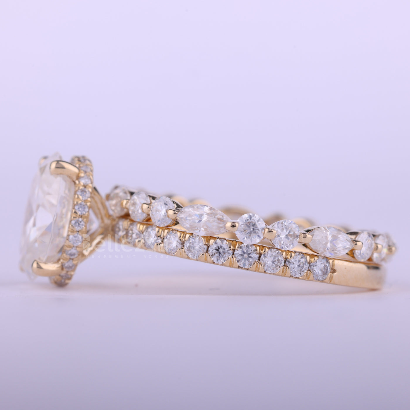 1.0CT Oval Cut Pave Setting Moissanite Engagement Ring Set