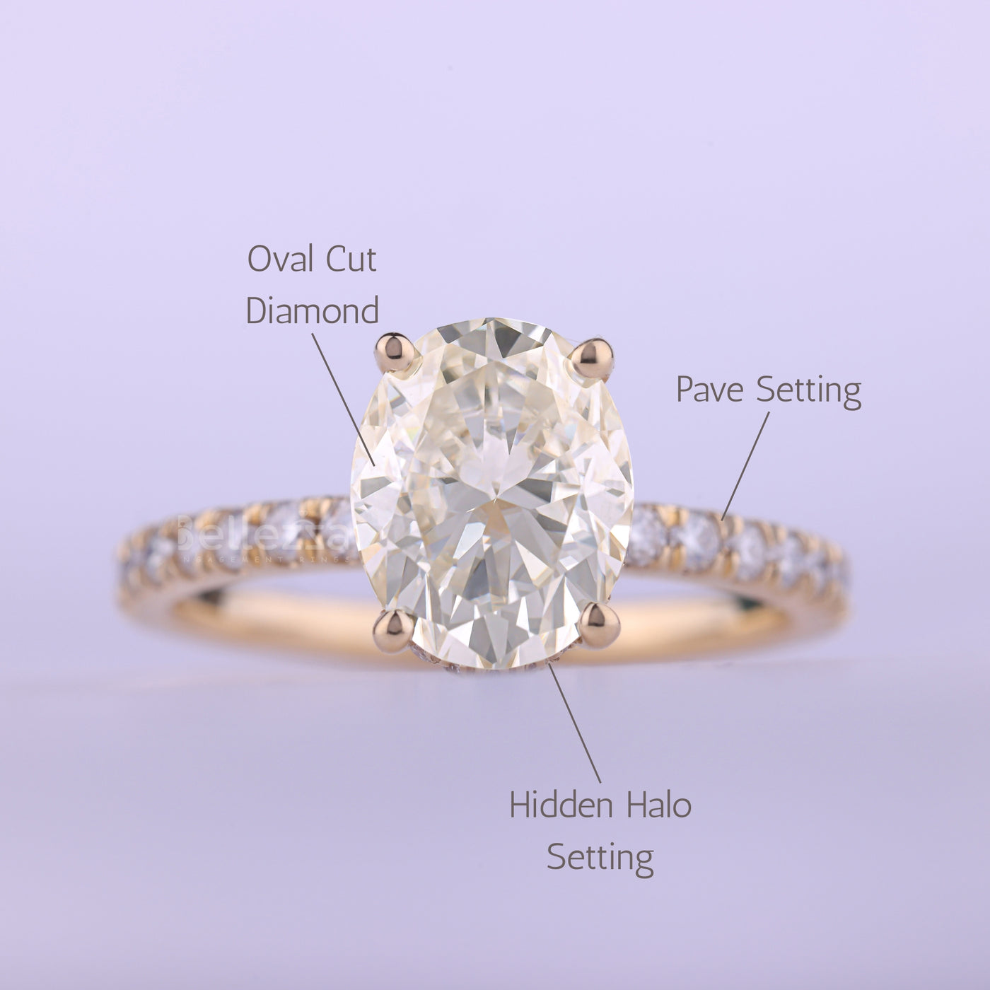 1.0CT Oval Cut Hidden Halo Moissanite Engagement Ring