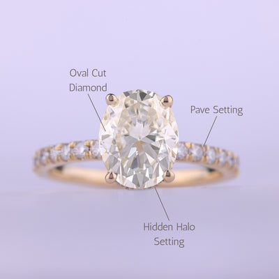 1.0CT Oval Cut Hidden Halo Moissanite Engagement Ring
