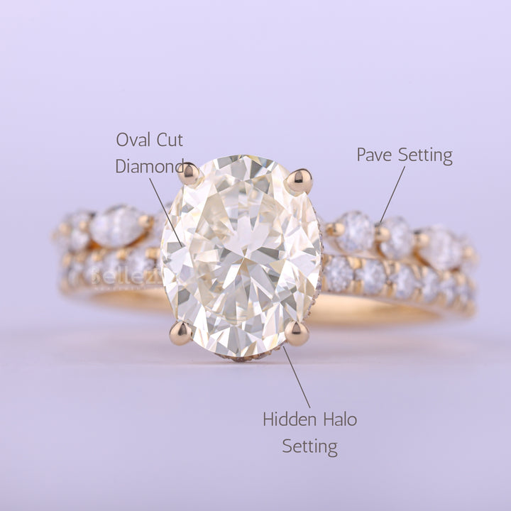 1.0CT Oval Cut Pave Setting Moissanite Engagement Ring Set