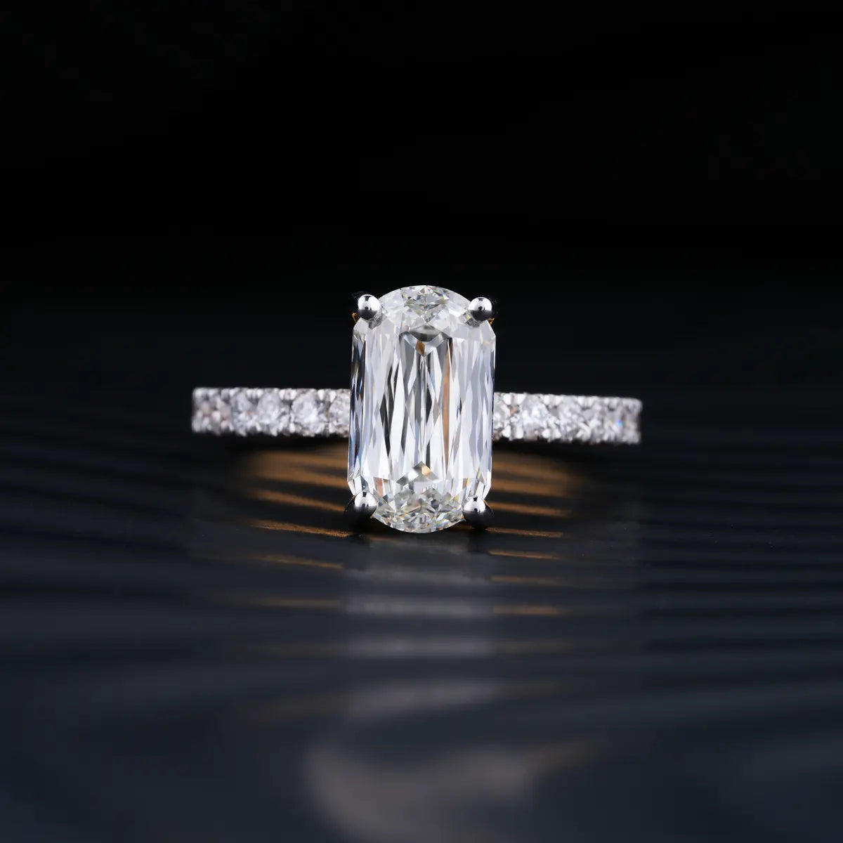 4.0 CT Elongated Cushion Cut Moissanite Solitaire Pave Engagement Ring