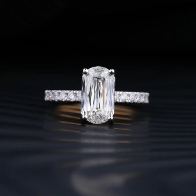 4.0 CT Elongated Cushion Cut Moissanite Solitaire Pave Engagement Ring