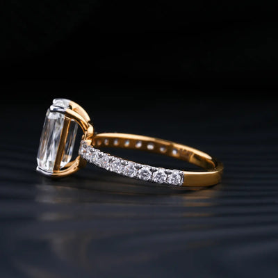 4.0 CT Elongated Cushion Cut Moissanite Solitaire Pave Engagement Ring