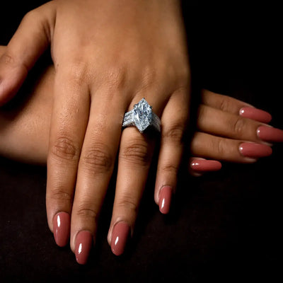 6.0 CT Marquise Cut Moissanite Diamond Hidden Halo Engagement Ring