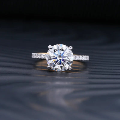 4.0 CT Round Cut Hidden Halo Moissanite Diamond Pave Engagement Ring