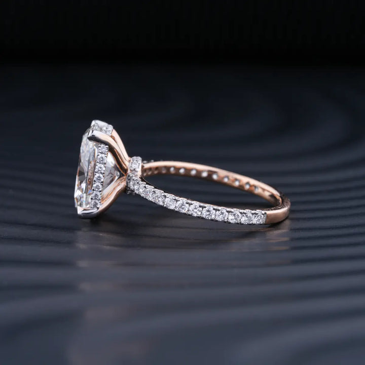 2.0 CT Oval Cut Hidden Halo Moissanite Diamond Pave Engagement Ring