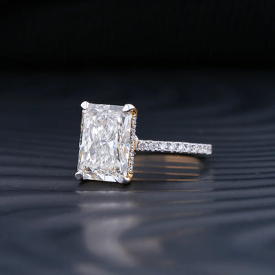 4.0 CT Radiant Cut Hidden Halo Moissanite Diamond Pave Engagement Ring