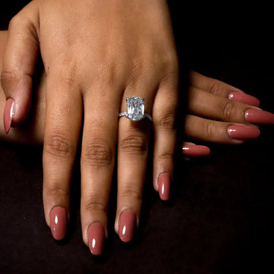 6.0 CT Elongated Cushion Cut Hidden Halo Moissanite Diamond Pave Engagement Ring