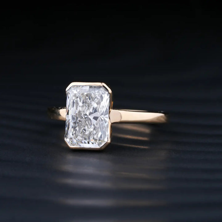 2.0 CT Radiant Cut Moissanite Half Bezel Set Engagement Ring
