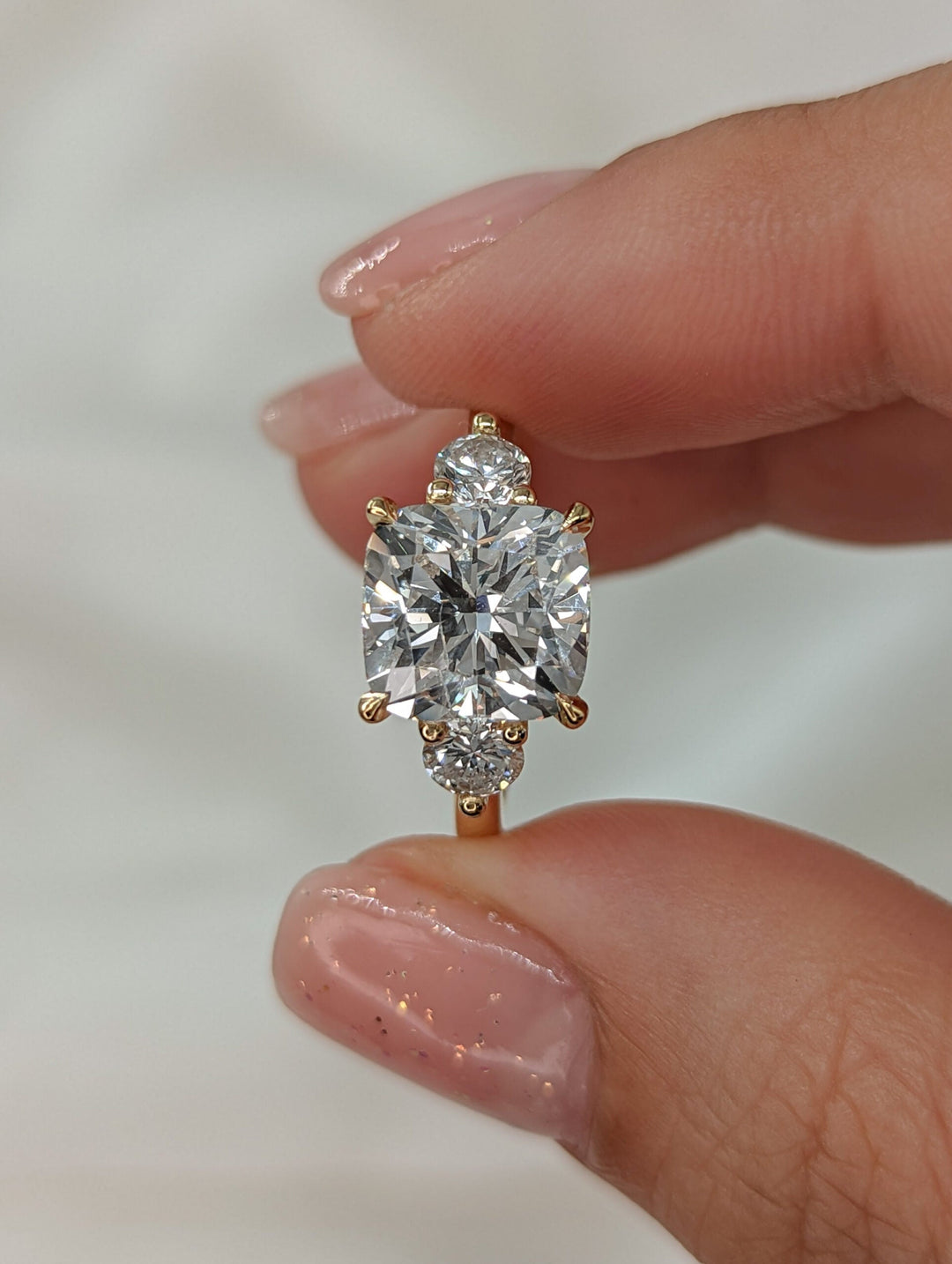 1.50-3.55 CT Cushion Diamond 3 Stones Engagement Ring